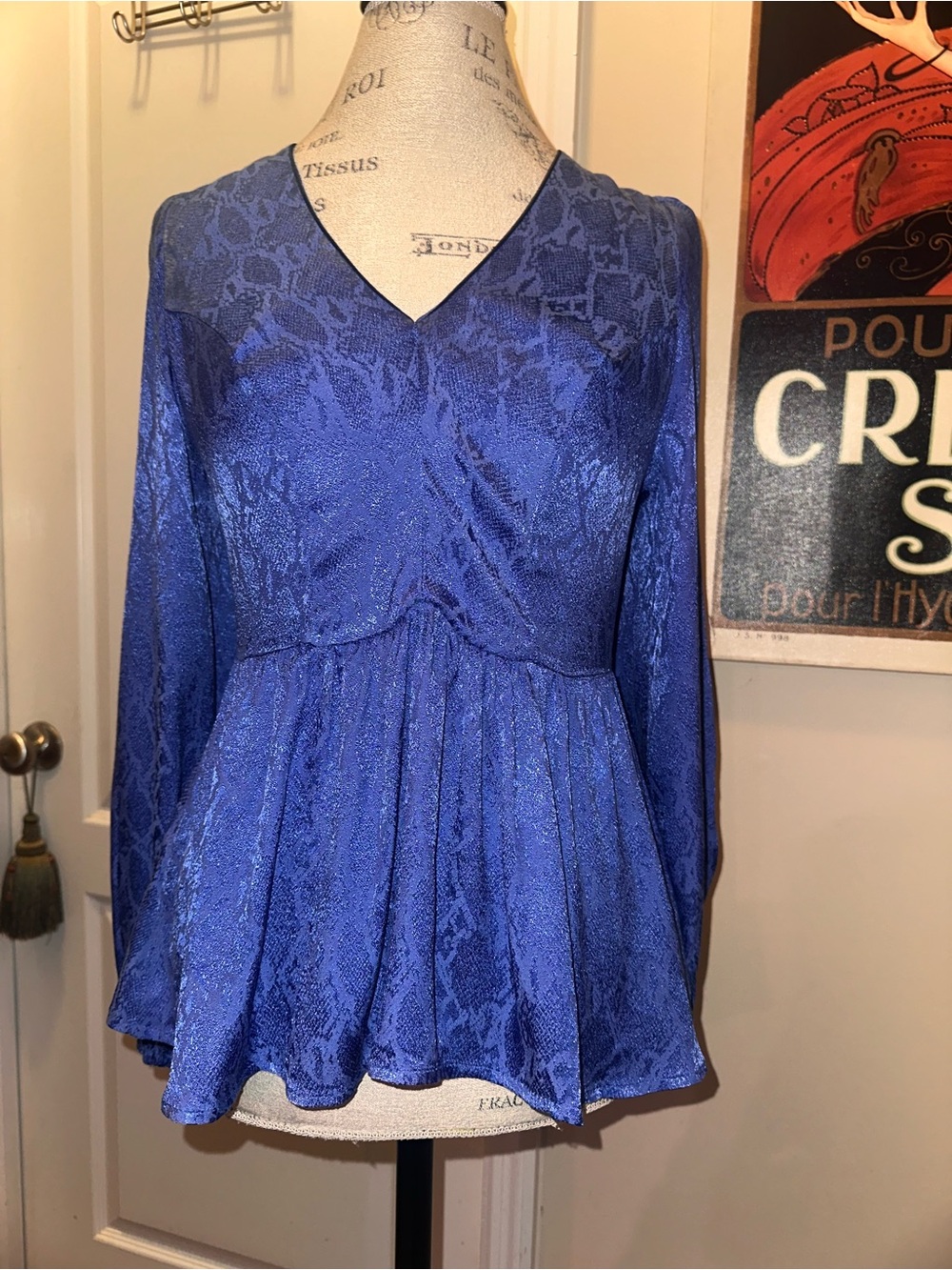 Topshop Shimmery Cobalt Blue V-Neck Peplum Tunic